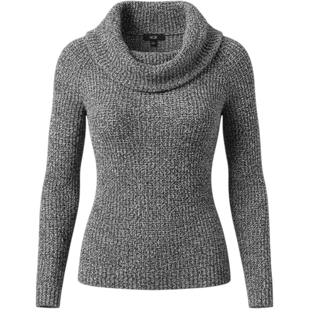AGB Cowl Neck Sweater XL Black White Marled Knit Long Sleeve Pullover